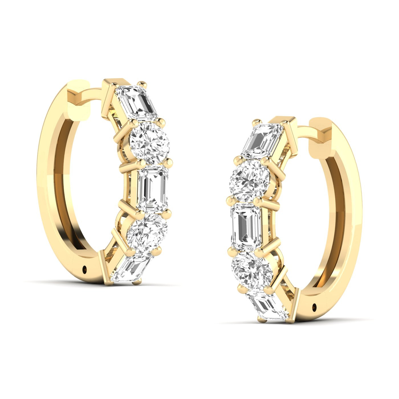 Round Emerald Prong Huggies