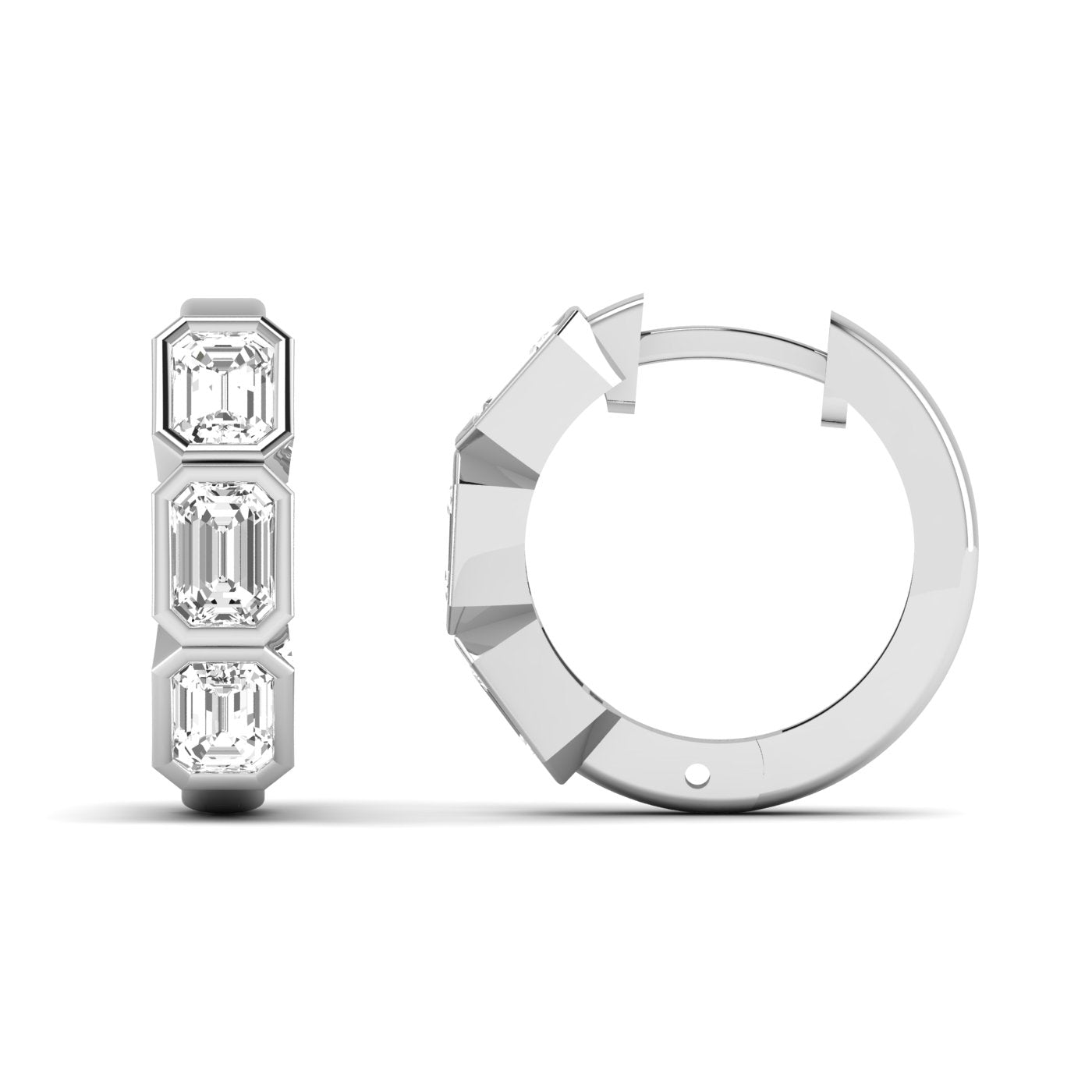 3 Stone Emerald Bezel Huggies