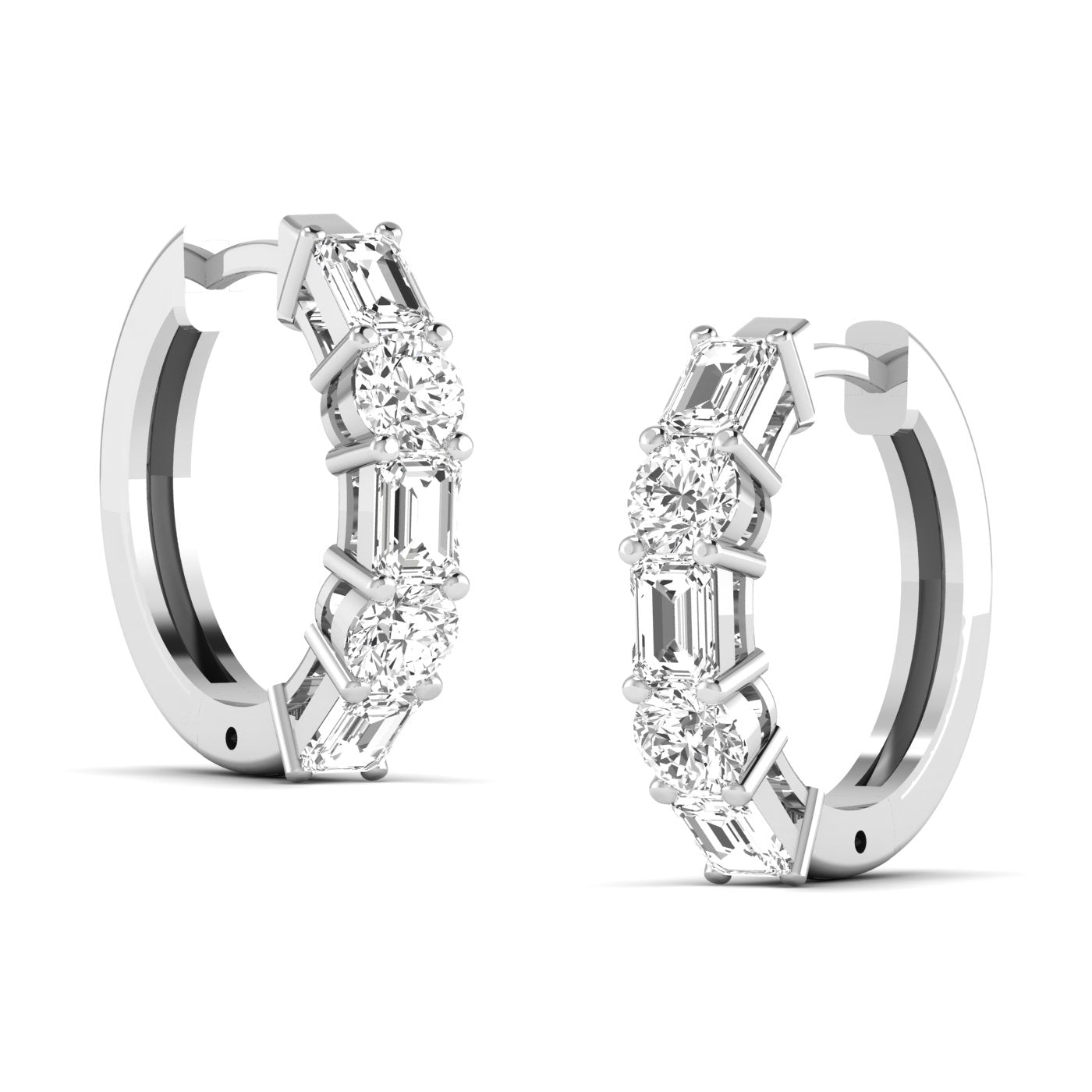 Round Emerald Prong Huggies