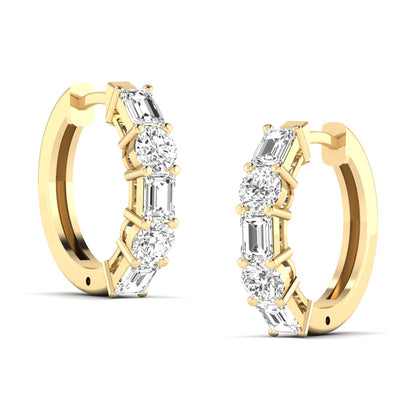 Round Emerald Prong Huggies