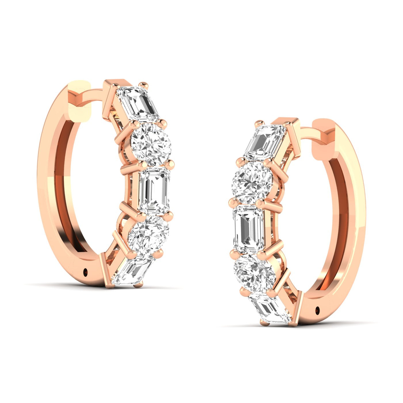 Round Emerald Prong Huggies