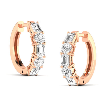 Round Emerald Prong Huggies